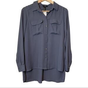 H&M tunic Blouse button front gray  Size 4 NWT Office Work Career Oversized